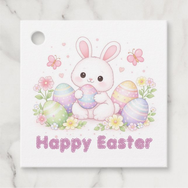 Étiquettes Cadeau Happy Easter Spring Design - Cute Easter Bunny  (Devant)