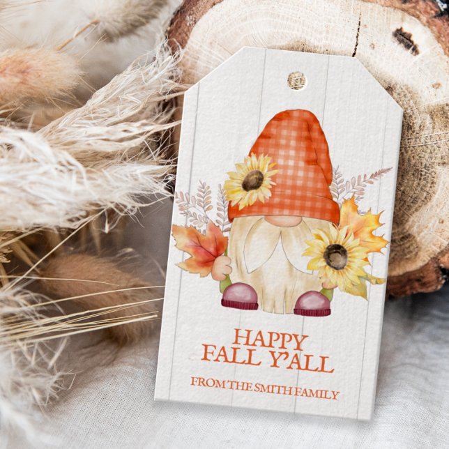 Étiquettes-cadeau Happy Fall Y'All Gnome Favoriser (Personalized Fall Gnome Gift Tags)