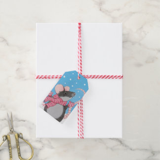 Étiquettes-cadeau Happy Festive Mouse avec Mittens Tags cadeaux