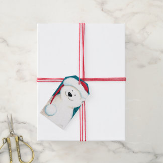 Étiquettes-cadeau Happy Festive Ours polaire avec Santa Hat Tags cad