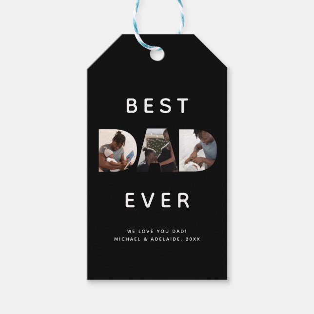Étiquettes-cadeau Happy Fête des pères Photo Collage Meilleur Papa J (Devant)