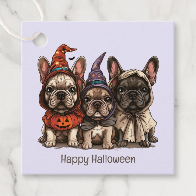 Étiquettes Cadeau Happy Halloween Bulldogs français (Devant)