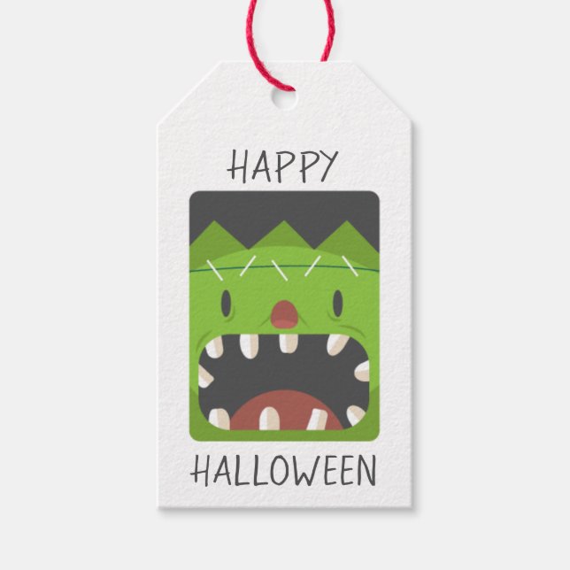 Étiquettes-cadeau Happy Halloween Frankenstein Monster Face (Devant)