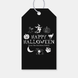 Étiquettes-cadeau Happy Halloween noir blanc nom personnalisé éffray