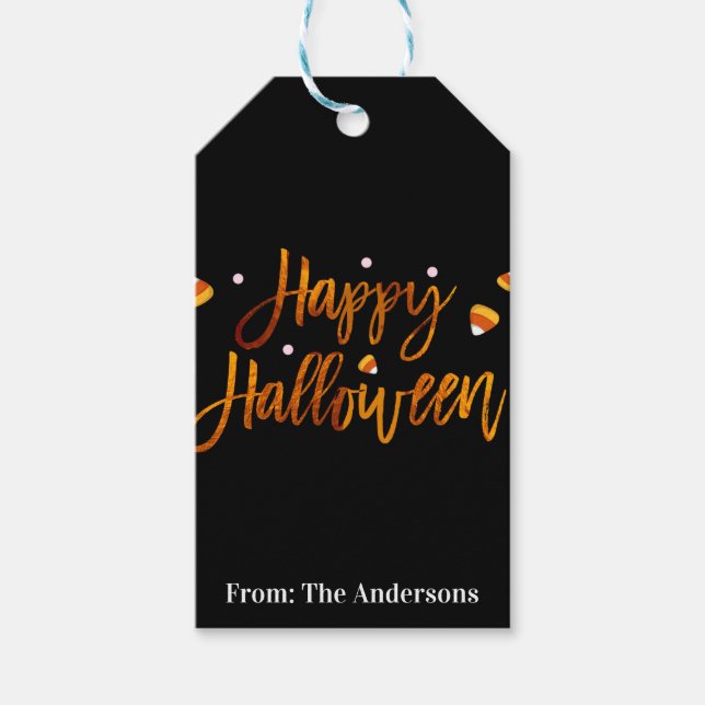 Étiquettes-cadeau Happy Halloween Orange Foil Script moderne tendanc (Devant)