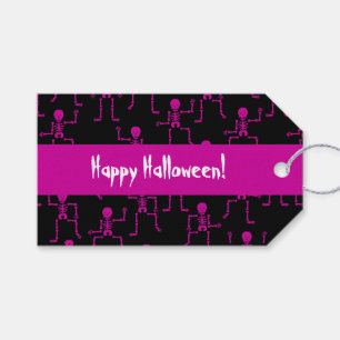 Étiquettes-cadeau Happy Halloween Pink Dancing Skeleton Motif