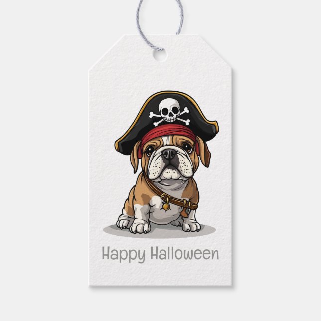 Étiquettes-cadeau Happy Halloween Pirate English Bulldog (Devant)