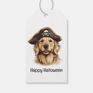 Étiquettes-cadeau Happy Halloween Pirate Golden Retriever Crâne chie