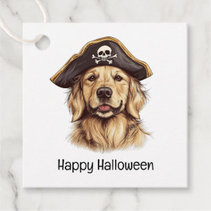 Étiquettes Cadeau Happy Halloween Pirate Golden Retriever Crâne chie