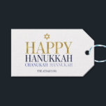 Étiquettes-cadeau Happy Hanoukka Chanukah Holiday Tags cadeaux<br><div class="desc">La conception simulée de feuille d'or Faux est incorporée dans cette conception. Personnalisez le texte personnalisé ci-dessus. Vous pouvez trouver d'autres éléments de coordination dans notre collection "Happy Hanoukka Chanukah".</div>