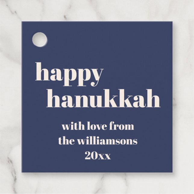 Étiquettes Cadeau Happy Hanoukka Modern Navy Blue Personnalisé (Devant)