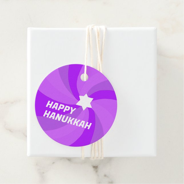 Étiquettes Cadeau HAPPY HANOUKKA Modern Star de David Custom (En situation)