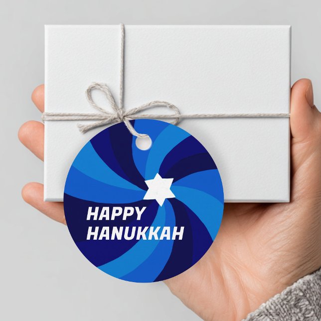 Étiquettes Cadeau HAPPY HANOUKKA Modern Star de David Custom (HAPPY HANUKKAH Modern Swirl Star of David Custom Favor Tag /Gift Tags
)