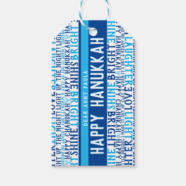 Étiquettes-cadeau Happy Hanukkah souhaite AIMER rire léger Funky (Devant)