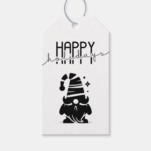 Étiquettes-cadeau Happy Holidays Gnome Chic Grunge Black & White (Devant)
