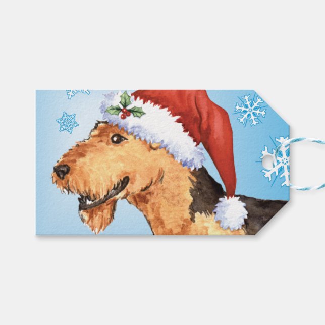 Étiquettes-cadeau Happy Howlidays Airedale (Devant (Horizontal))
