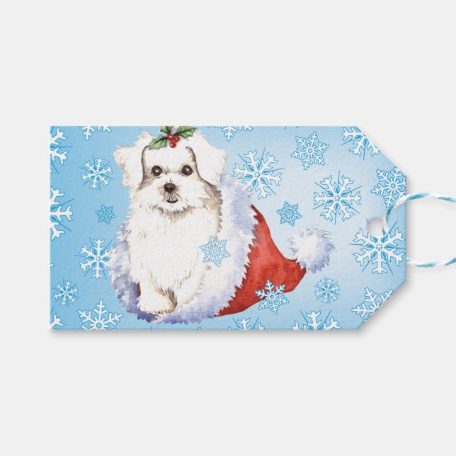 Étiquettes-cadeau Happy Howlidays Maltese (Devant (Horizontal))