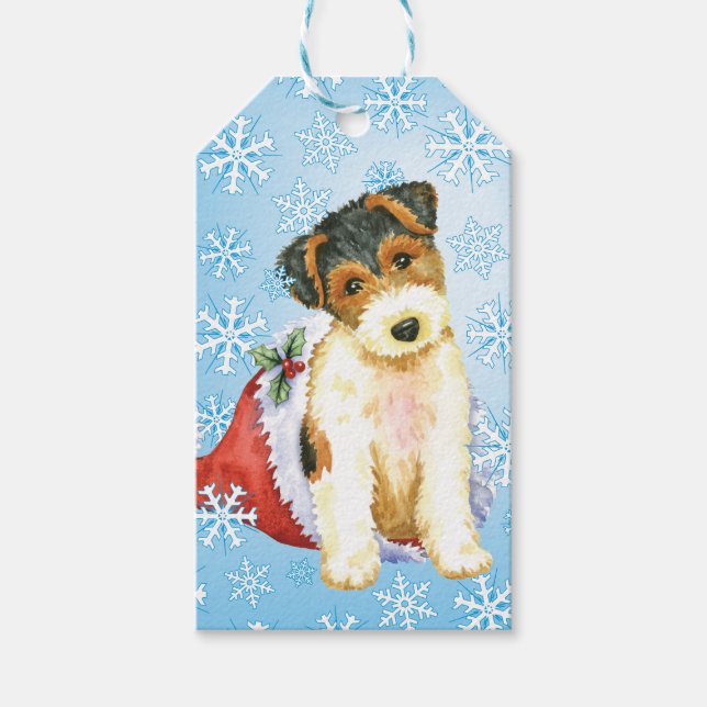 Étiquettes-cadeau Happy Howlidays Wire Fox Terrier (Devant)