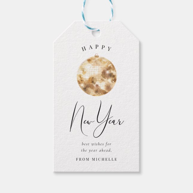 Étiquettes-cadeau Happy New Year Gold Disco Ball (Devant)