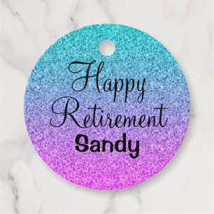 Étiquettes Cadeau Happy Retraite Ombre rose bleu violet Parties scin