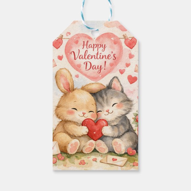 Étiquettes-cadeau Happy Valentine’s Day Cute Animal Couples  (Dos)