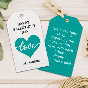 Étiquettes-cadeau Happy Valentine's day sea green simple heart love 