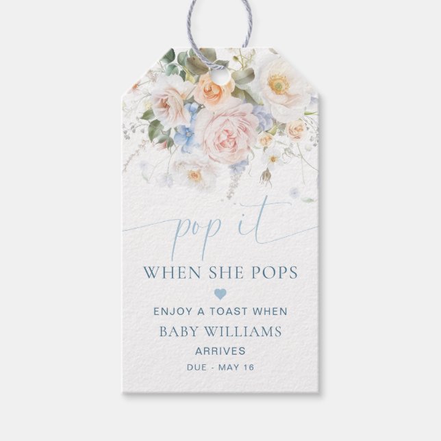Étiquettes-cadeau Hargrove Blue Floral Baby shower Pop It (Devant)