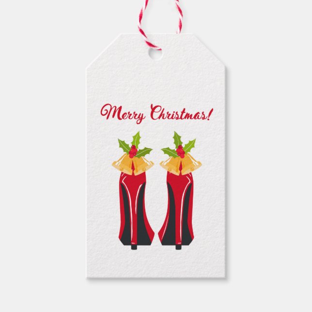 Étiquettes-cadeau Haut talons rouges avec cloches de Noël (Devant)