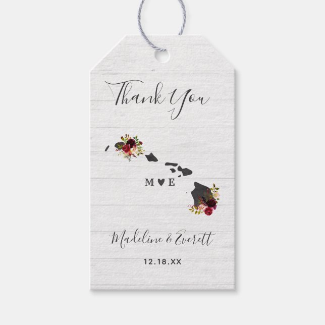 Étiquettes-cadeau Hawaii State Destination Rustique Mariage Merci (Devant)