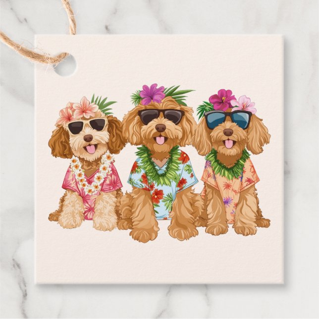 Étiquettes Cadeau Hawaiian Goldendoodle Chiens Fleur Lei (Devant)