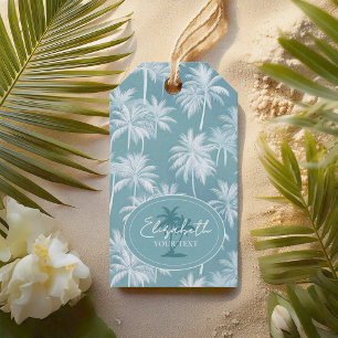 Étiquettes-cadeau Hawaiian Palm Tree Silhouette Motif Turquoise ID10