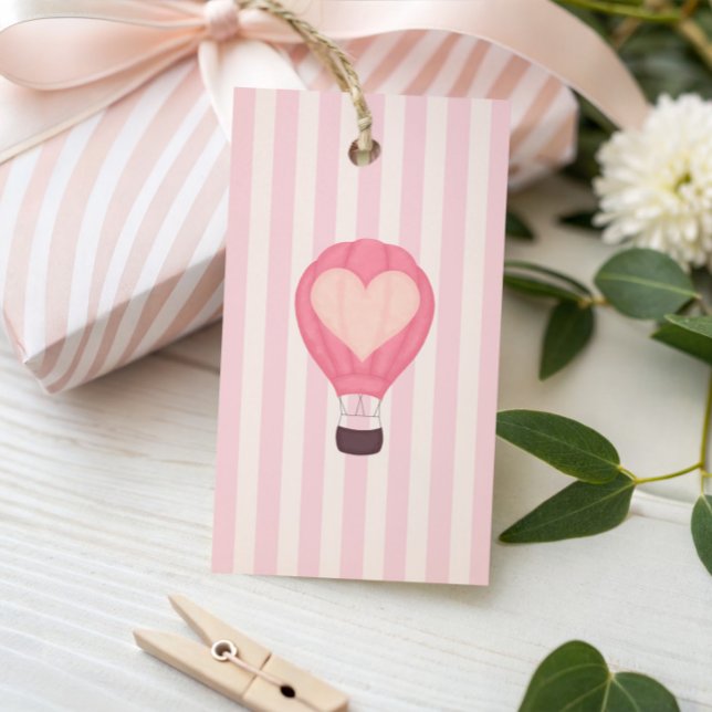 Étiquettes-cadeau Heart Hot Air Balloon Pastel Baby shower rose (Créateur téléchargé)