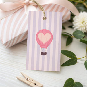 Étiquettes-cadeau Heart Hot Air Balloon Pastel Purple Baby shower