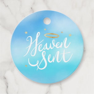 Étiquettes Cadeau Heaven a envoyé Gold Halo Baby shower Bleu