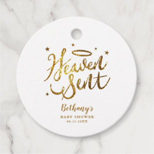 Étiquettes Cadeau Heaven a envoyé Gold Halo Baby shower Parties scin