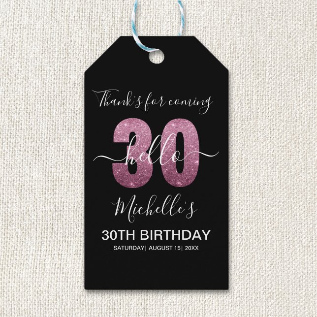 Étiquettes-cadeau Hello 30! Funny 30th birthday with Pink glitter (Créateur téléchargé)