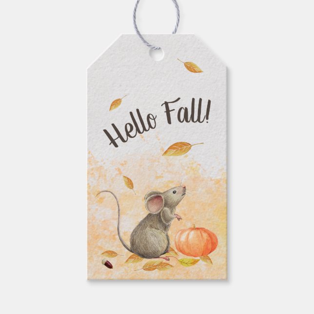 Étiquettes-cadeau Hello Fall Cute Mouse Thanksgiving (Devant)