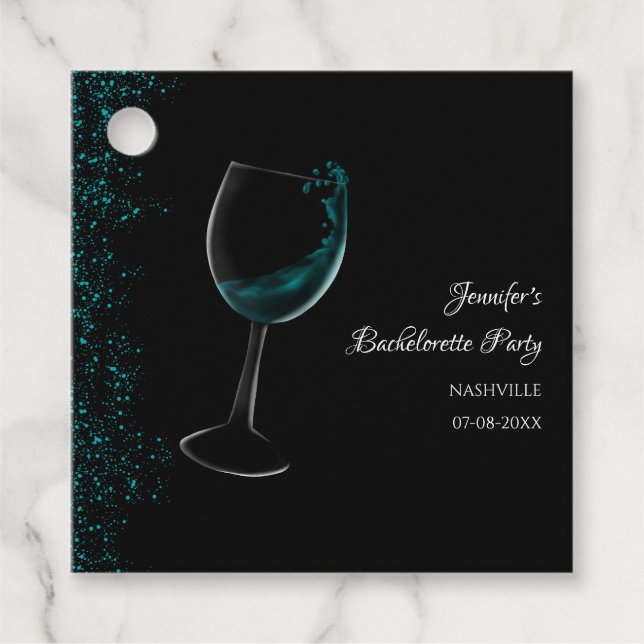 Étiquettes Cadeau Hen party bleu Mocktail bachelorette fête étincela (Devant)