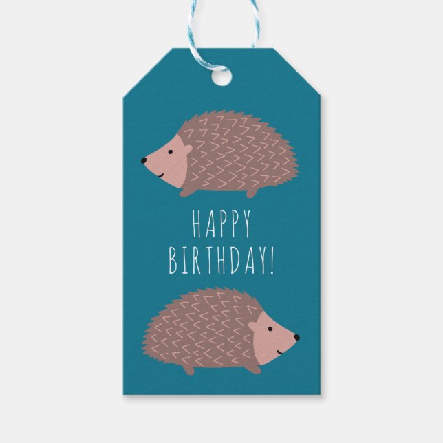 Étiquettes-cadeau Hérisson boisé Happy Birthday (Devant)
