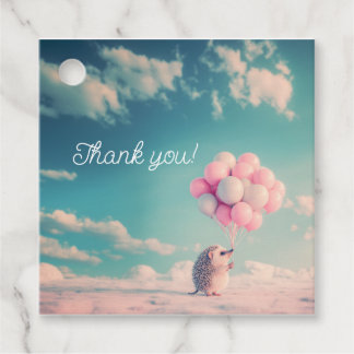 Étiquettes Cadeau Hérisson mignon avec ballons d'anniversaire, perso
