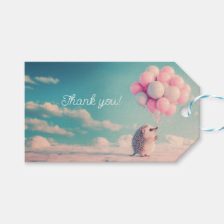 Étiquettes-cadeau Hérisson mignon avec ballons d'anniversaire, perso
