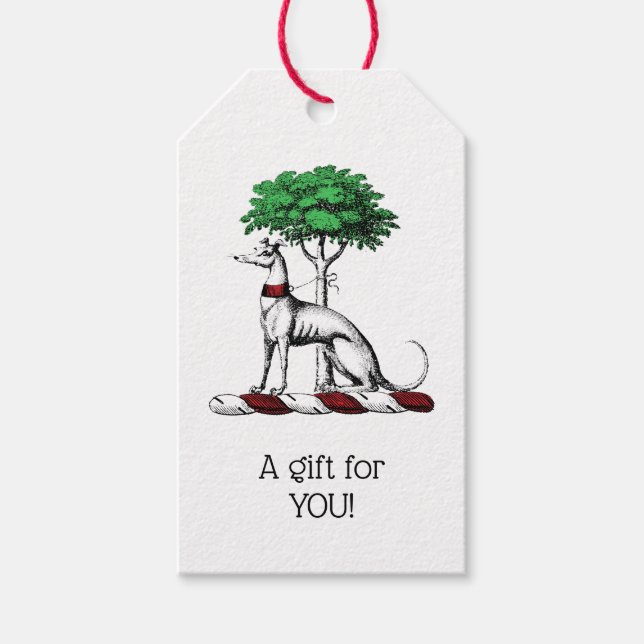 Étiquettes-cadeau Héritier de Greyhound Whippet avec arbre héraldiqu (Devant)