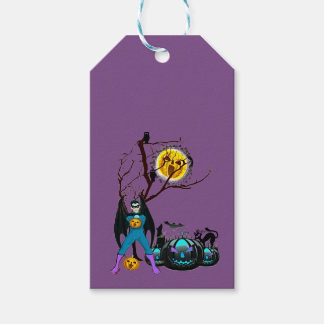 Étiquettes-cadeau Heure de fête d'Halloween en violet (Devant)