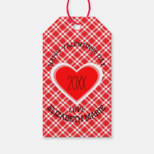 Étiquettes-cadeau Heureuse Sainte-Valentin avec le plaid de coeur