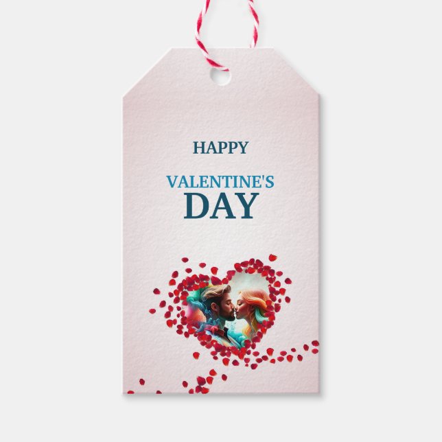 Étiquettes-cadeau Heureuse Sainte-Valentin avec Rose (Devant)