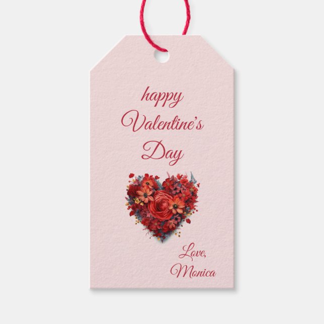 Étiquettes-cadeau Heureuse Sainte-Valentin | Coeur floral | Personna (Devant)