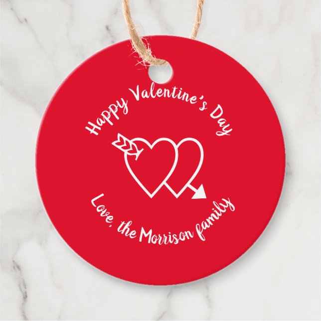 Étiquettes Cadeau Heureuse Sainte-Valentin coeur rouge script person (Devant)