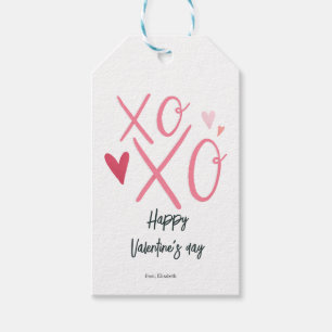 Étiquettes-cadeau Heureuse Sainte-Valentin de coeur rose "XOXO"