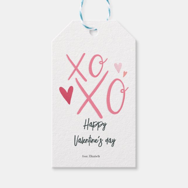Étiquettes-cadeau Heureuse Sainte-Valentin de coeur rose "XOXO" (Devant)