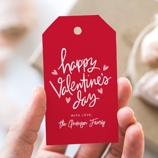 Étiquettes-cadeau Heureuse Sainte-Valentin des Coeurs rouge et rose (Créateur téléchargé)